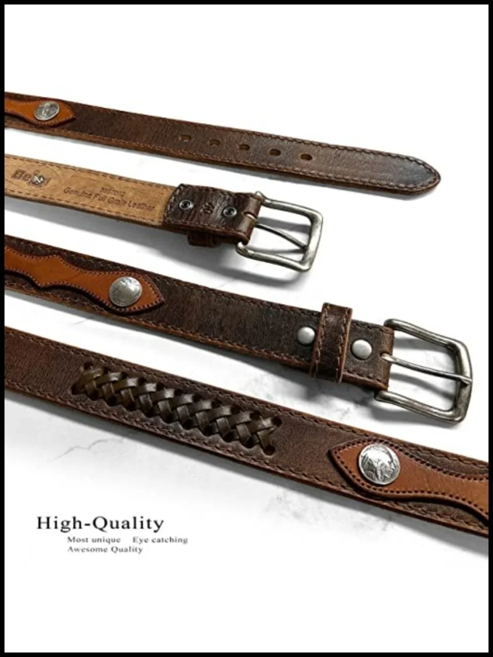 Full Grain Leather Braided Belt 38mm - Hand Laced Western Vintage -